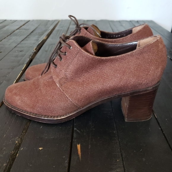 Stephane Kelian Paris Heeled Shoes Burgundy Red Women's 8 Canvas Lace Up Oxford - Picture 10 of 11